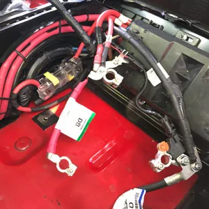 Ford Transit dual batteries with EcoFlow alternator charger cables and Blue Sea fuse block